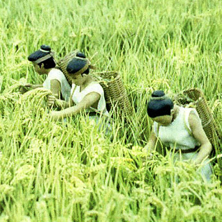 弥生時代の農作業風景の復元模型(大阪府立弥生文化博物館)